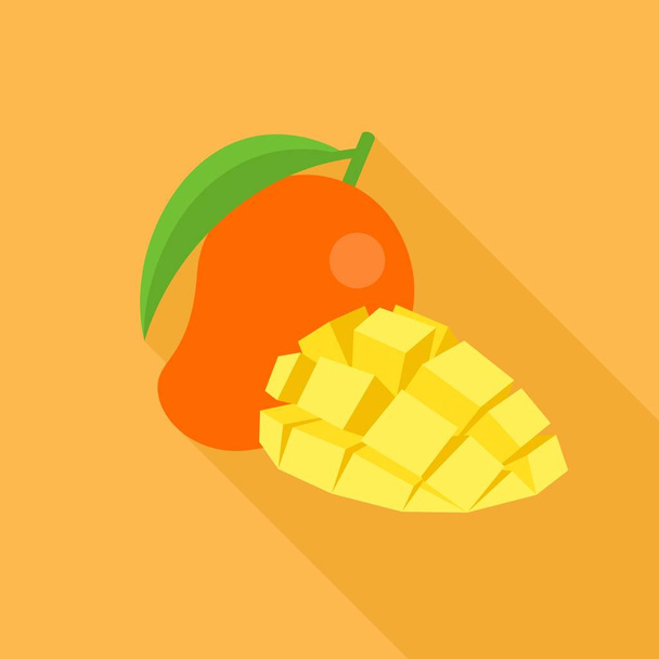 Mango simgesi ve uzun gölge, düz tasarlamak vektör ile Dilimlenmiş mango parçası - Vektör, Görsel
