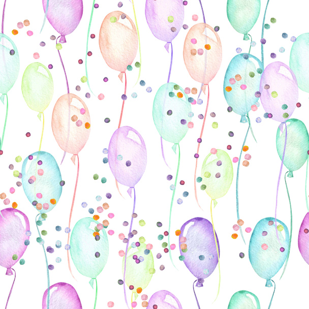 nahtloses Partymuster mit bunten Luftballons und Konfetti - Foto, Bild