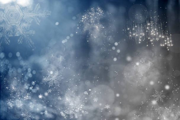 Fundo abstrato feriado azul com estrelas e flocos de neve
 - Foto, Imagem