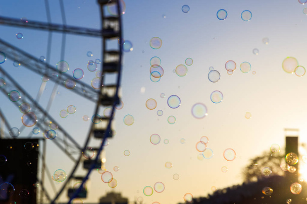 Много плавающих мыльных пузырей в стране зимнего чуда
 - Фото, изображение