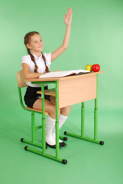 Girl in a school uniform raising hand to ask question - Foto, Imagen