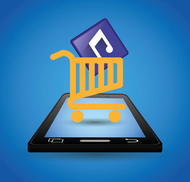 mobile music shopping cart technology - Vector, Image