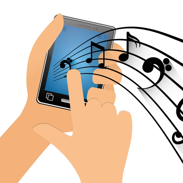 hand touch mobiele telefoon Opmerking muziek - Vector, afbeelding