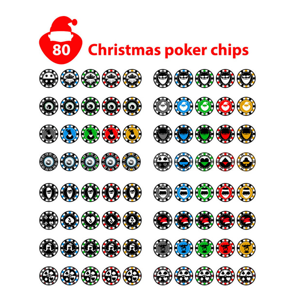 Casino Chips ayarla 80 Noel seksen adet. Noel Baba sakal değil mi? Illyustratsiya vektör yeni. Site, baskı, kağıt, kumaş, Dekorasyon, tasarım, vb 10 için kullanın. EPS beyaz bir arka plan üzerinde - Vektör, Görsel
