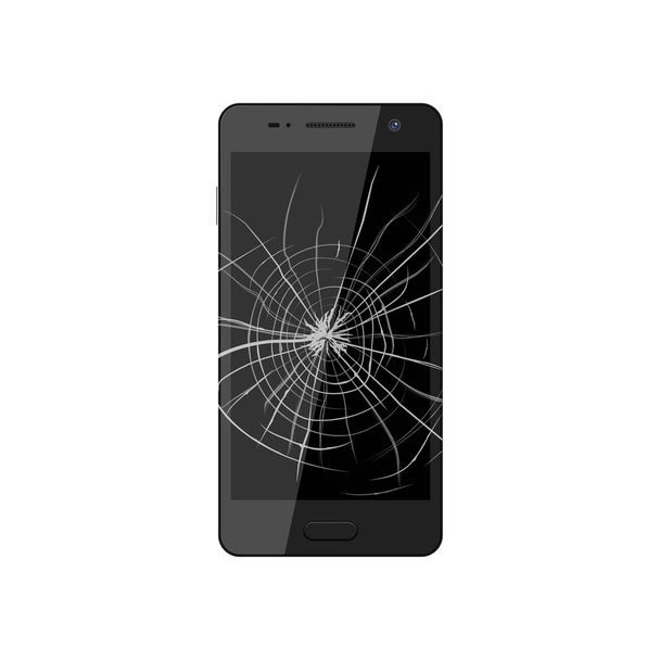 Smartphone met gebroken scherm. Verpletterde telefoon monitor vereist re - Vector, afbeelding