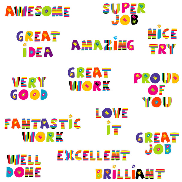 Mensagens de feedback positivo em padrão colorido
 - Vetor, Imagem