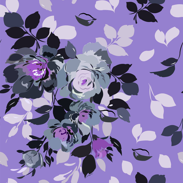 pattern with flowers and leaves in gray lilac colors  - Διάνυσμα, εικόνα