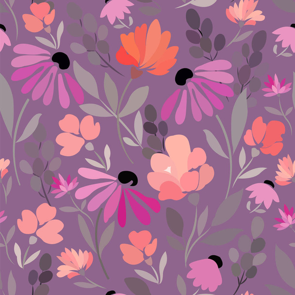 pattern with abstract flowers daisies, peonies - Vector, Imagen