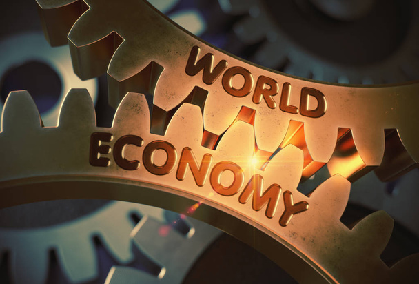 Мировая экономика на золотых металлических передачах. 3D-моделирование
. - Фото, изображение