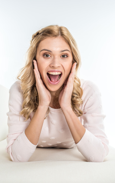 Excited blonde woman - Foto, immagini