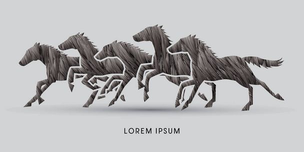 5 Horses running graphic - Vector, Image
