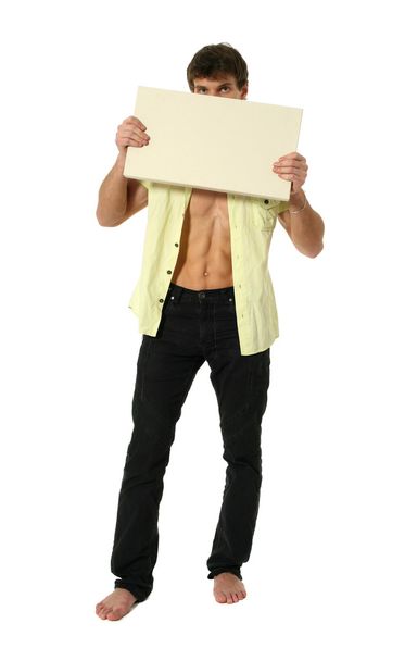 Young Sexy Man with Copy Space Blank Banner - Фото, зображення