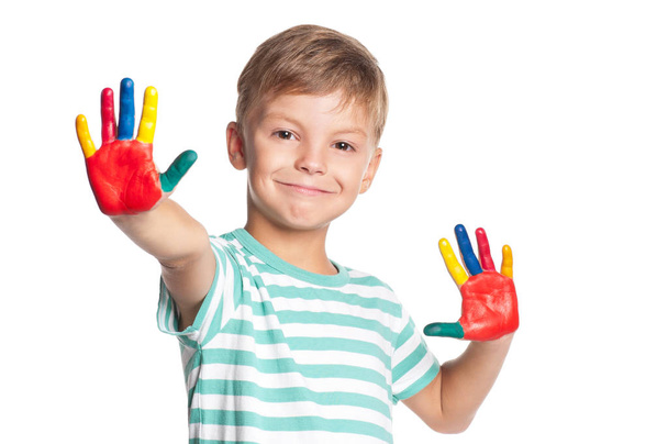 Boy with colorful hands - Foto, imagen
