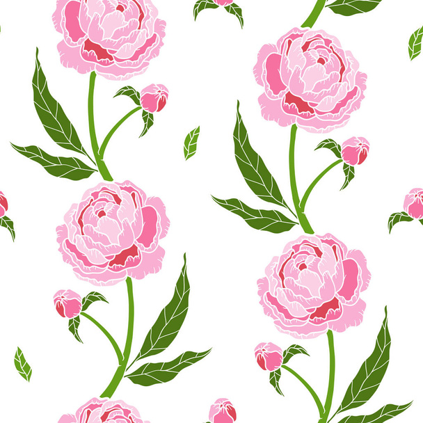 Seamless pattern with peony on white background - Vector, afbeelding
