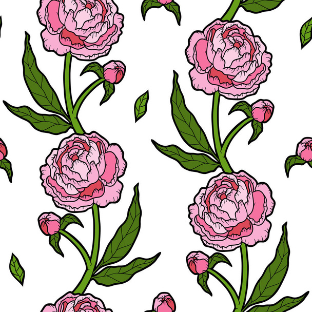 Seamless pattern with peony on white background - Vector, Image
