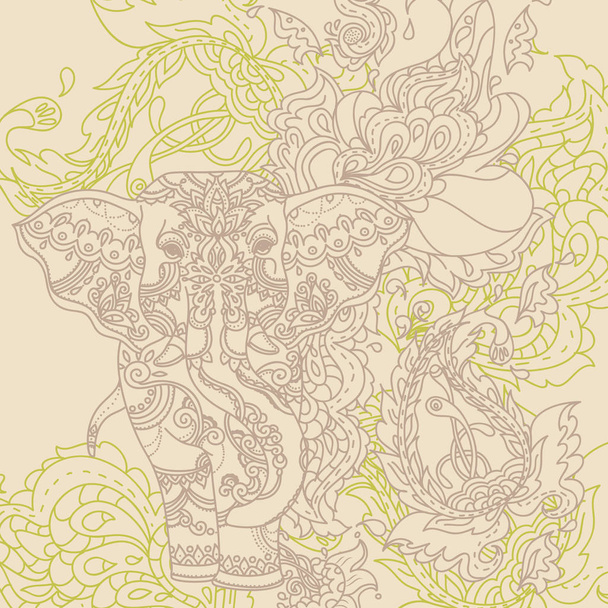indian elephant with beautiful paisley ornament - Vektör, Görsel
