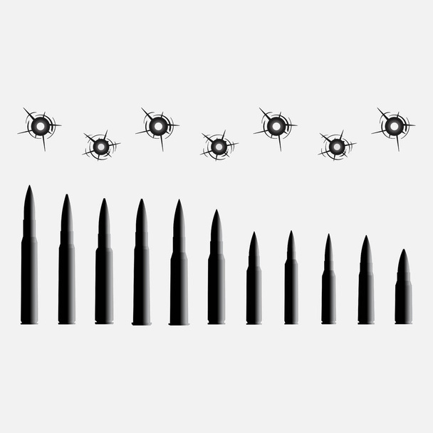 iconen van verschillende kaliber kogels, het gat van de kogel - Vector, afbeelding