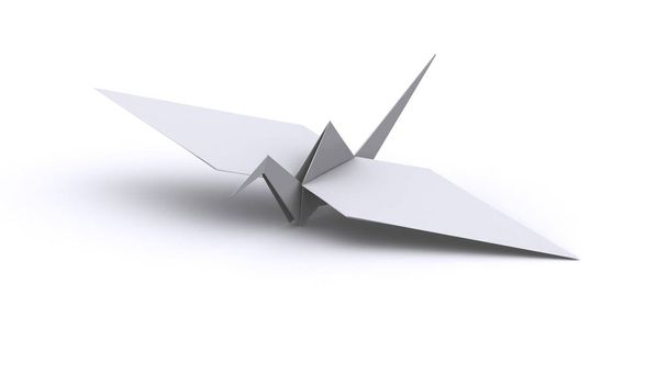 Καθιστούν το γερανό λευκό origami 3d απεικόνιση - Φωτογραφία, εικόνα