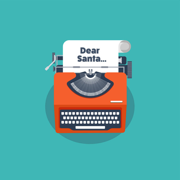 Machine à écrire dans un style plat. Liste de souhaits de Noël. Lettre au Père Noël. Nouvel an. 2017. Vacances de décembre
. - Vecteur, image