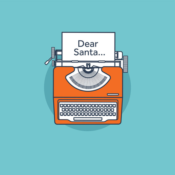 フラット スタイルのタイプライター。クリスマスの買い物リスト。サンタさんへの手紙。新しい年。2017。 12 月の祝日. - ベクター画像