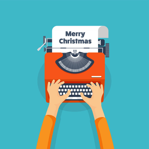 Typewriter in een vlakke stijl. De lijst van de wens van Kerstmis. Brief aan de Kerstman. Nieuwjaar. 2017. de December feestdagen. - Vector, afbeelding