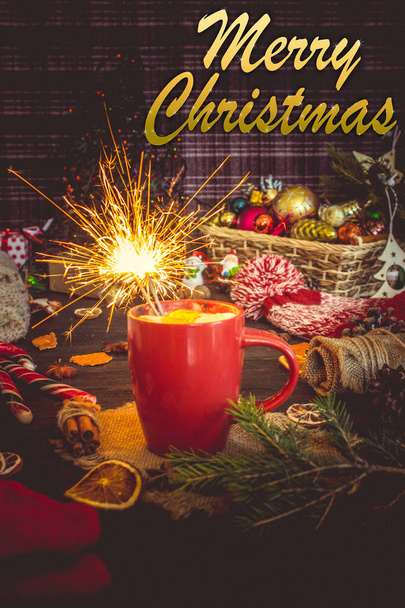 Christmas background with new year decorations and treats.  - Foto, immagini