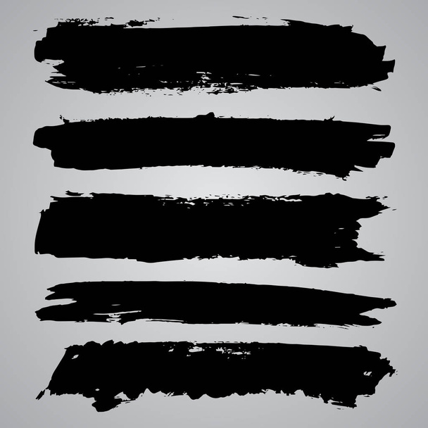 Set of black grunge brushstrokes on grey background. Abstract ha - Vector, Image