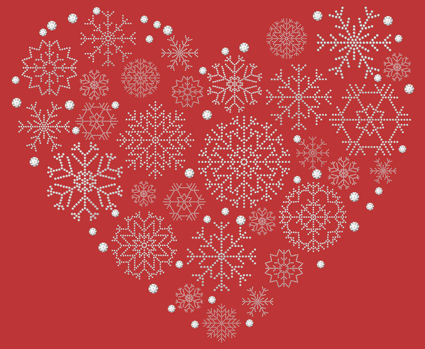 3D illustration diamond snowflake heart on a red background - Φωτογραφία, εικόνα