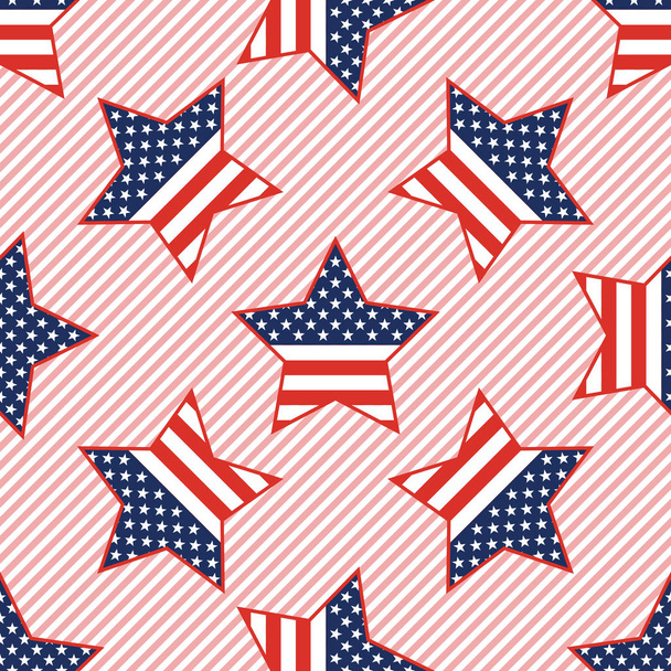 USA patriotic stars seamless pattern on red stripes background - Vettoriali, immagini