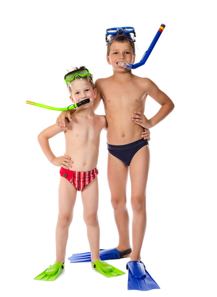 Two funny boys in swimsuit standing together - Fotó, kép