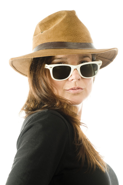 femme séduisante sexy avec chapeau et lunettes de soleil
 - Photo, image