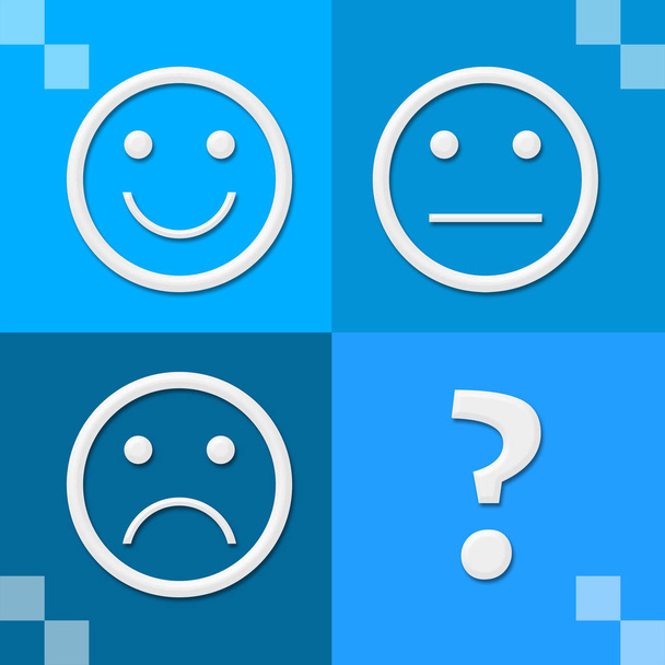 Szomorú mosoly semleges arcok kék négy blokk  - Fotó, kép