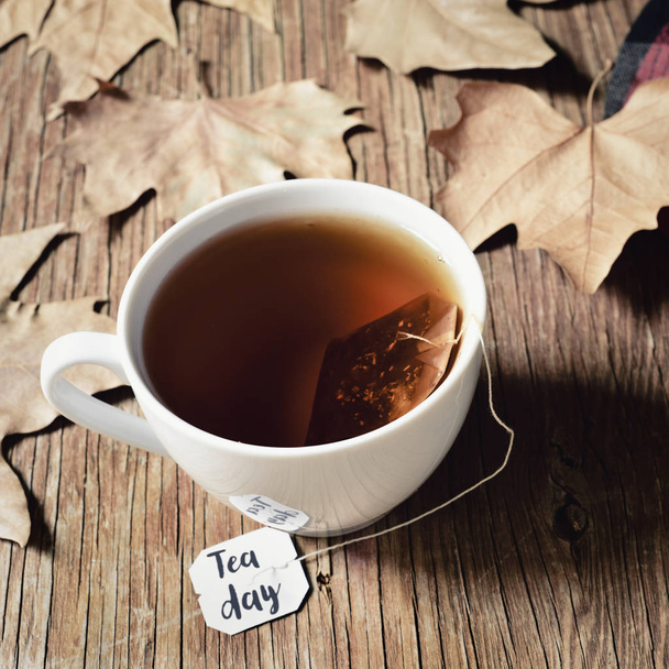 a cup with tea and text tea day - Zdjęcie, obraz