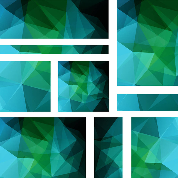 抽象的な背景とバナーのテンプレートのセットです。多角形の背景を持つモダンなベクター バナー。緑、青の色 - ベクター画像