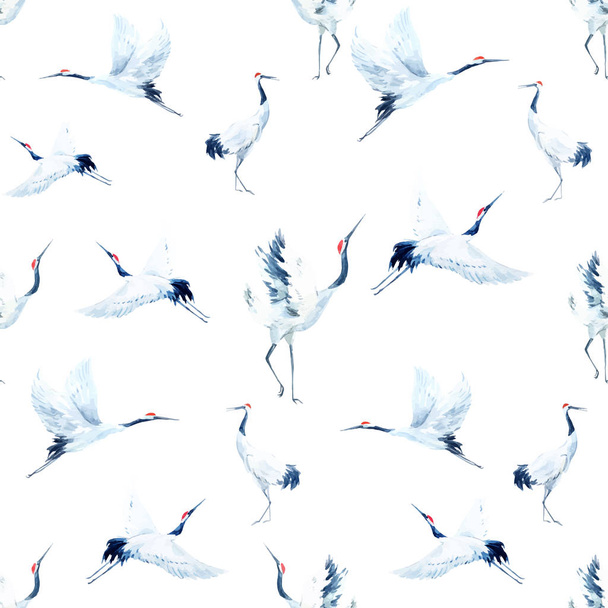 Watercolor crane pattern - Vettoriali, immagini