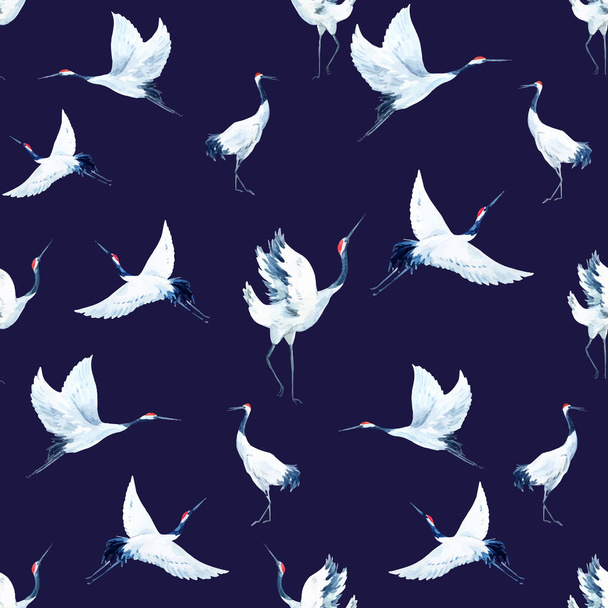 Watercolor crane pattern - Wektor, obraz