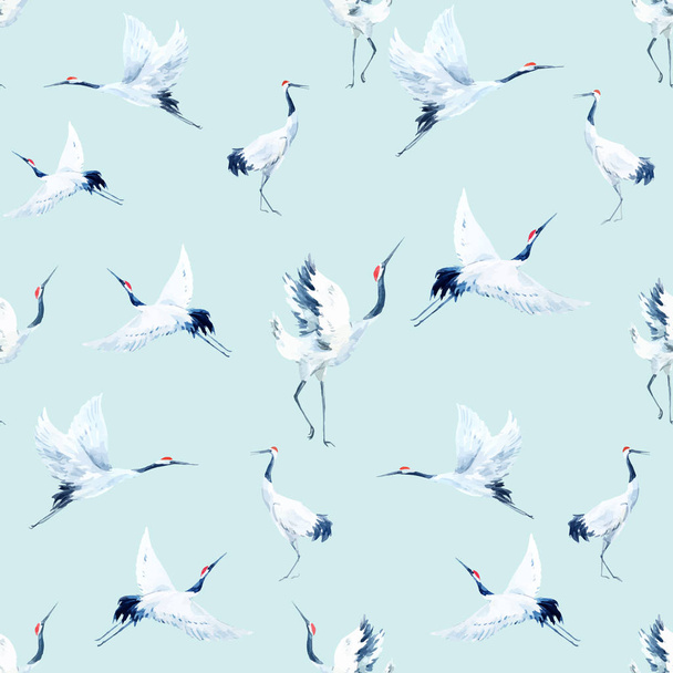 Watercolor crane pattern - Vetor, Imagem