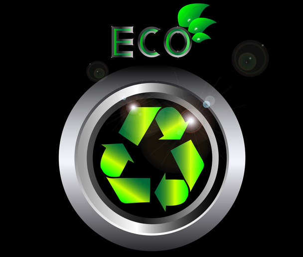 Recycle ecology Sign on black metal button vector illustration - Vector, Image