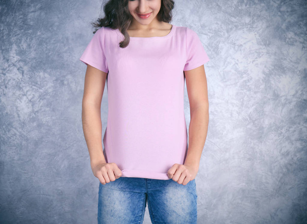 woman in blank color t-shirt - Photo, image