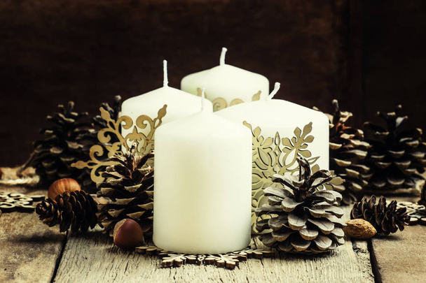 New Year composition with big white candles - Photo, Image