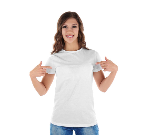 Young woman in blank t-shirt - Foto, imagen