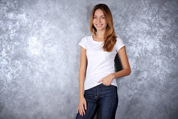 woman in blank white t-shirt - Photo, image