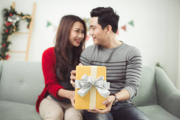Christmas Asian Couple at home  - Photo, Image
