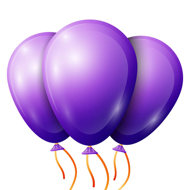 Ballons réalistes violets avec ruban isolé sur fond blanc. Illustration vectorielle de ballons brillants et brillants
 - Vecteur, image