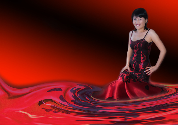Tyttö punaisella mustalla taustalla
 - Valokuva, kuva