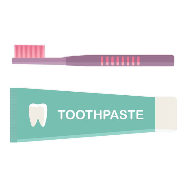 Un cepillo de dientes y pasta de dientes. Higiene oral
.  - Vector, Imagen