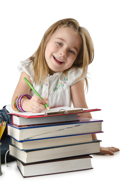 κορίτσι με βιβλία και άβακας - Φωτογραφία, εικόνα