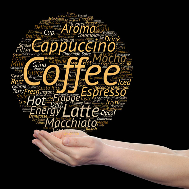 káva, cappuccino nebo espresso wordcloud - Fotografie, Obrázek