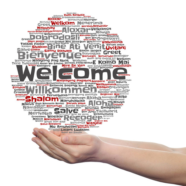 welcome word cloud in hands - Photo, Image