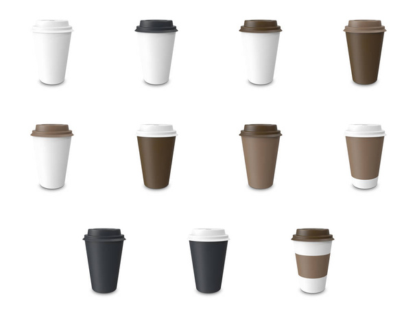 Set, collection white paper Cup with label and without label isolated on wthie. - Foto, afbeelding